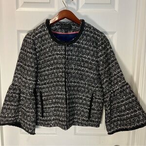 J. Crew Lady Day Black and White sequins Tweed Blazer size 12P, bell sleeves